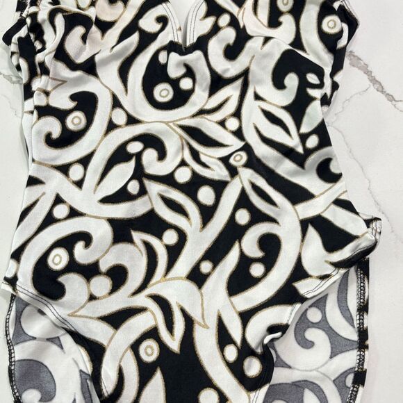 Vintage Sirena Women's One Piece Black White Baroque SwimSuit Bathing Suit 8 - Picture 4 of 11